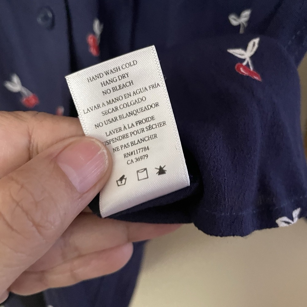 Rails Kate Navy Blue Cherries Shirt Button Up Rayon Cherry Novelty Print XS B34 - Picture 10 of 14